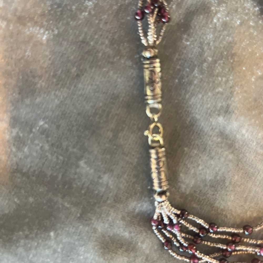 Multi Strand Beaded Necklace Silver Tone Deep Plum Long Statement - Picture 6 of 7
